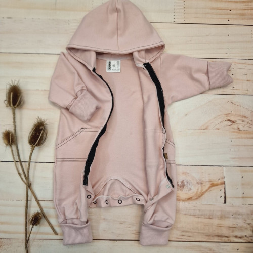 Detský teplákový overal s predĺženými nápletami, púdrovo ružový, veľ. 86