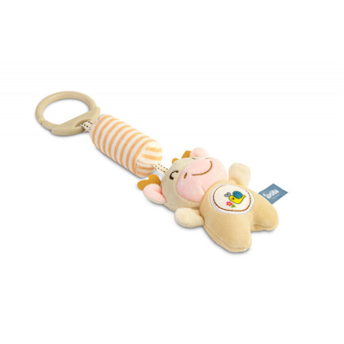 Závesná hračka s klipom a zvončekom Sensillo, Kravička, smotanová/ružová