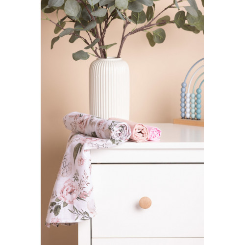 Mušelínové plienky 3 ks - sada rôznych veľkostí - Kvety ružové