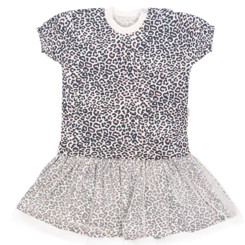 Mamatti Dojčenské šaty s tylom, kr. rukáv, Gepardík, biele vzorované, veľ. 74