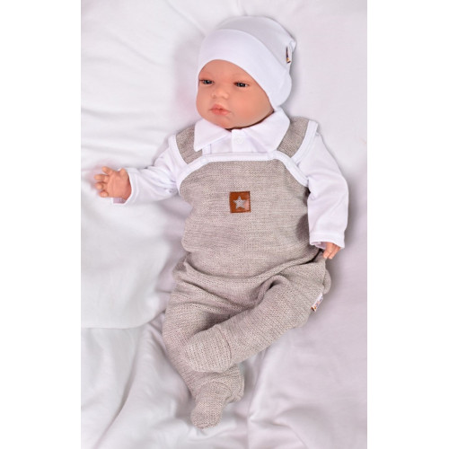 Baby Nellys 2-dielna súpravička Star, body dl. rukáv + pletené dupačky, béžové