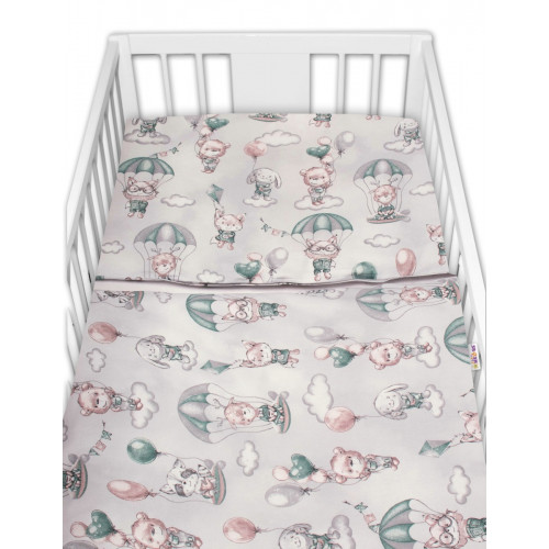BABY NELLYS 3-dielna sada mantinel s obliečkami, Lietajúce zvieratká, zelená, 135x100 cm