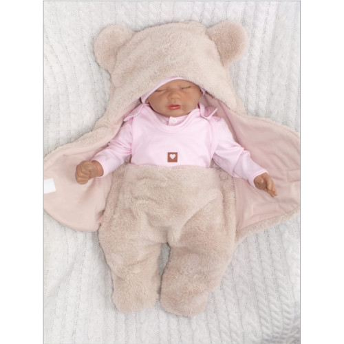 Chlpáčková zavinovačka s kapucňou a nožičkami, Z&Z Medvedík, púdrovo ružová