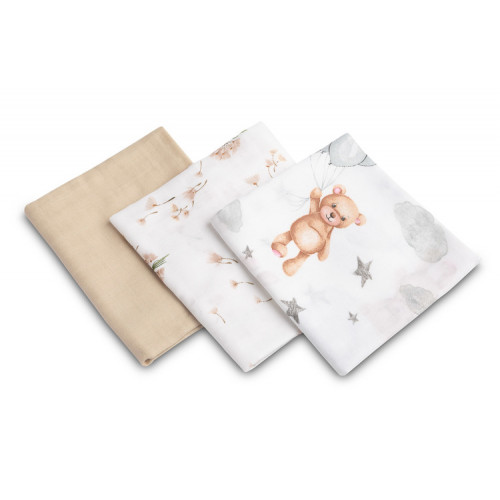 Mušelínové mäkké plienky LUX, 3ks, Bear, biela/béžová