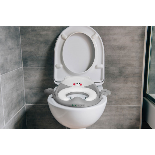 Nácvičné WC sedátko pre deti – šedé, mäkké, s madlami