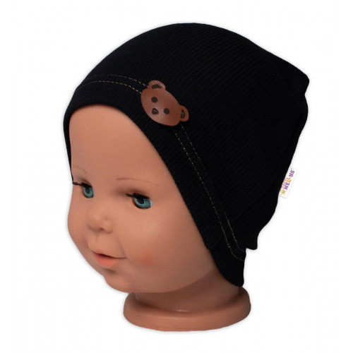 Baby Nellys Rebrovaná čiapka Macko - čierna, veľ. 92/98