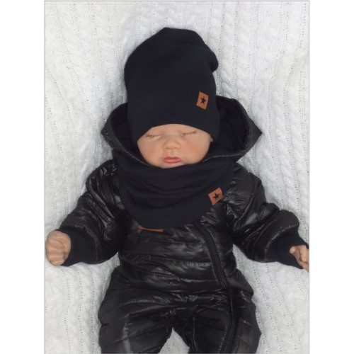 Z&Z Dvojvrstvová rebrovaná čiapočka + nákrčník, čierná, veľ. 80/86