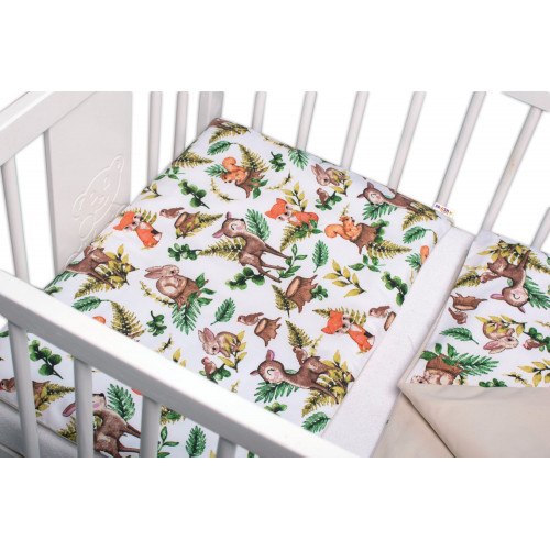 Baby Nellys 3-dielna sada Mantinel s obliečkami, Baby Friends, biele/béžové, 135x100 cm