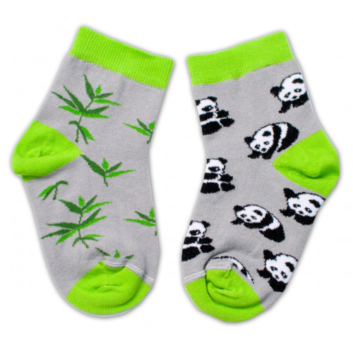 Baby Nellys Bavlnené veselé ponožky  Panda - sivé, veľ. 104/116