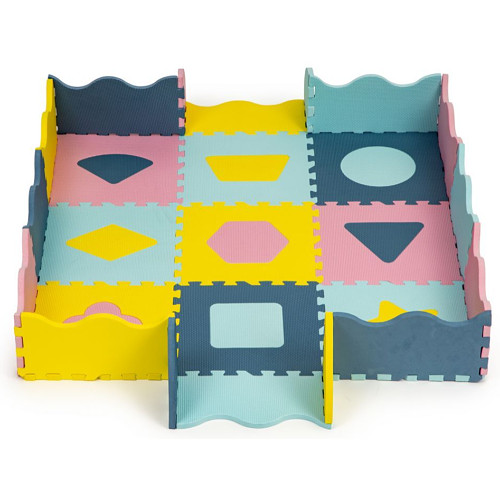 ECO TOYS Detské penové puzzle 121,5x121,5cm, hracia deka, podložka na zem Tvary, 37 dielov
