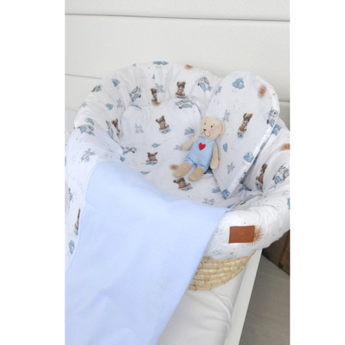 Prestieradlo do kočíka, koša, bavlna, Méďa pilot - biela, modrá