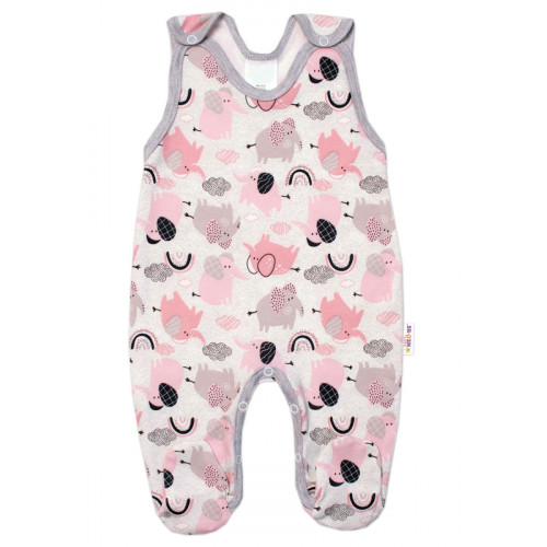 Baby Nellys 2 - dielna sada, bavlnené dupačky s košieľkou Sloníci, sivá, veľ. 68