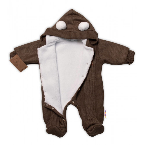 Baby Nellys Pletená kombinéza/overal LUX STAR s kožúškom - dvojvrstvová, hnědá