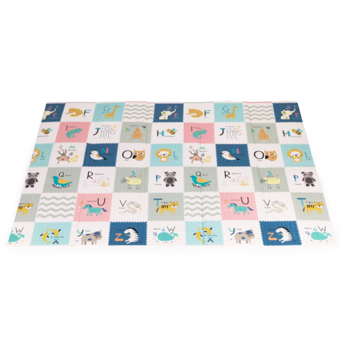 Detská penová podložka 200×150 cm, obojstranná edukačná s abecedou a metrom rastu