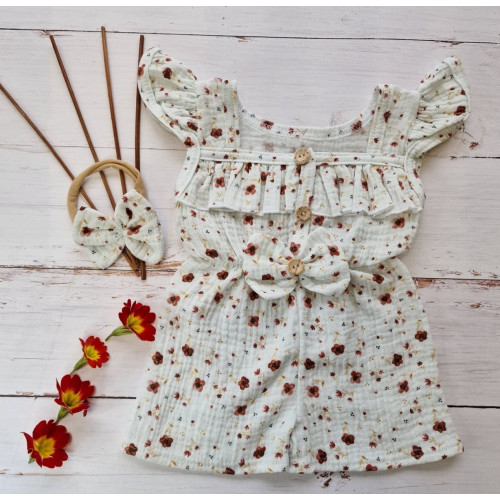 Body s nohavičkami kr. rukáv + čelenka, mušelín, 2D sada, Z&Z, biela