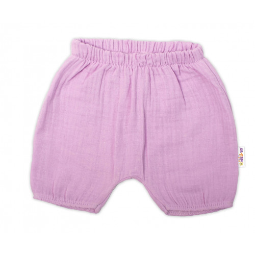 Baby Nellys 3-dielna mušelínová súpravička, tunika/blúzka, kraťasky, čelenka, lila