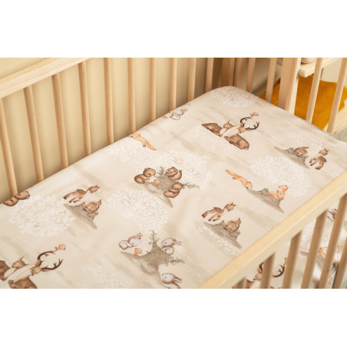 Prestieradlo do postieľky 60x120, Zábava v lese, béžové