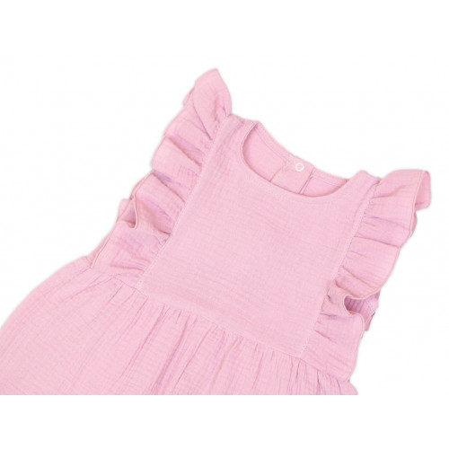 Letný mušelínový overálok pre dievčatká s volánikom Star - staroružová, veľ. 104