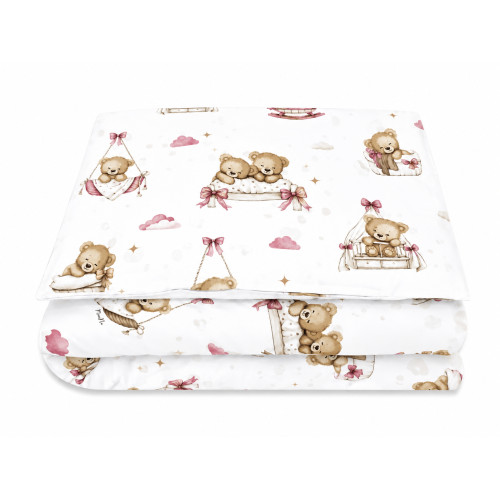 Obliečky do postieľky, bavlna, 2D sada, Medvedíky - ružové, 120x90