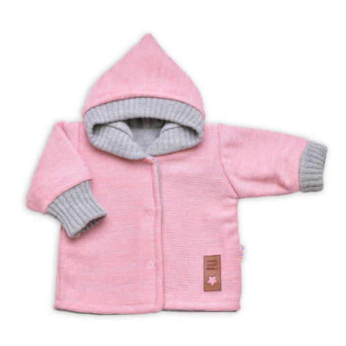 Rastúci obojstranný svetrík s kapucňou Hand Made, ružová-sivá, veľ. 68/74