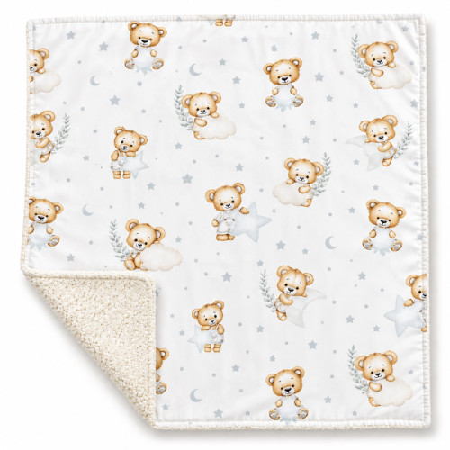 Detská luxusná obojstranná deka 90x75 cm, Sleepy Teddy, biela, cream