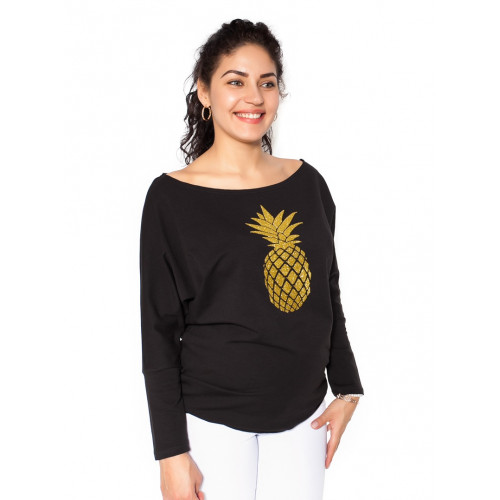 Be MaaMaa Tehotenská mikina, triko Ananas - čierné - M