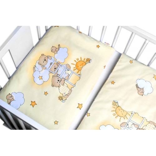 Mantinel s obliečkami Premium, 3D sada, Medvedík na rebríku, žltý, 120x90 cm