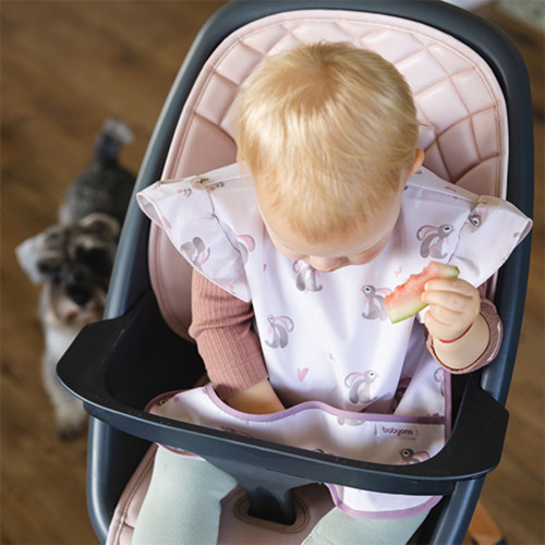 Detský podbradník, zásterka s vreckom Králíček, ružová