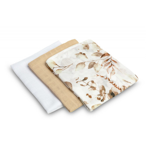 Mušelínové mäkké plienky LUX, 3ks, Kvety, biela/béžová/so vzorom