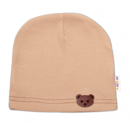 Baby Nellys Rebrovaná čiapka Macko - béžová