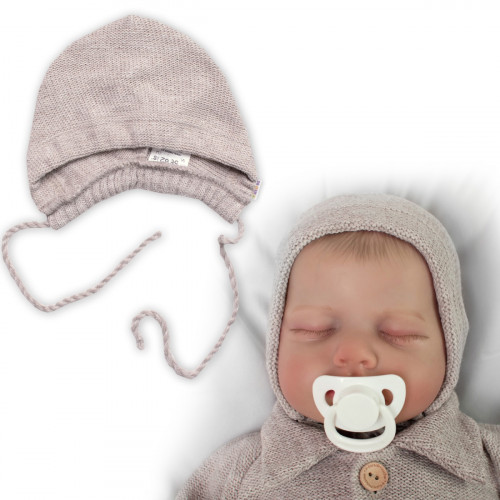 Pletená čiapočka na zaväzovanie bonetka Boy, Hand Made Baby Nellys, bežová