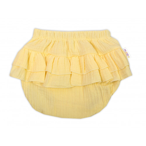 Baby Nellys 3-dielna mušelínová súpravička, body, kraťasky+čelenka GIRL, žltá
