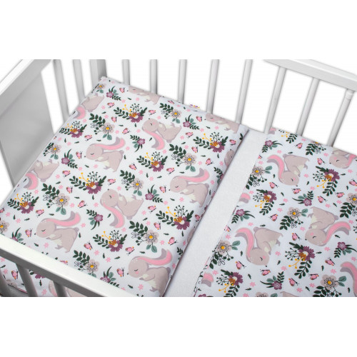 3-dielna sada - mantinel s obliečkami Zajačik na lúke - ružová, biela. 135x100