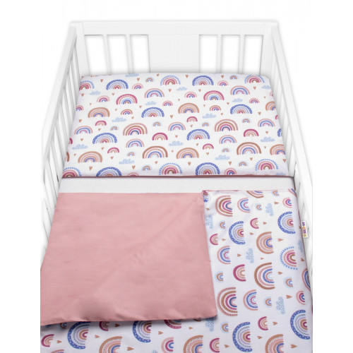 Baby Nellys 2-dielne bavlnené obliečky - Dúha, pastelová s potlačou/púdrová, 135x100 cm