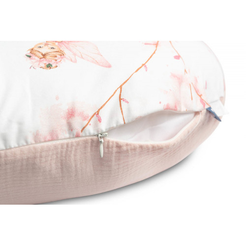 Dojčiaci vankúš, podkova, mušelín, bavlna - Víla Ema, ružová, biela