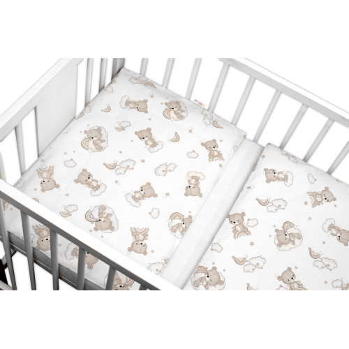 Sada do postieľky Mantinel s obliečkami, 3D sada - Malý Macko, biela/béžová, 135x100 cm