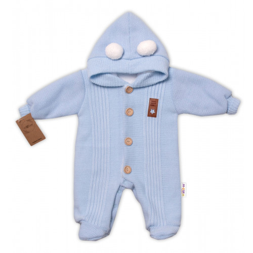 Baby Nellys Pletená kombinéza/overal LUX STAR s kožúškom, dvojvrstvová, sv. modrá