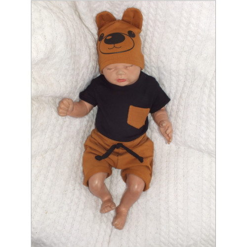 Z&Z 2-dielna sada tričko kr. rukáv, kraťasky s povrázkom - hnedá, čierna, veľ. 68