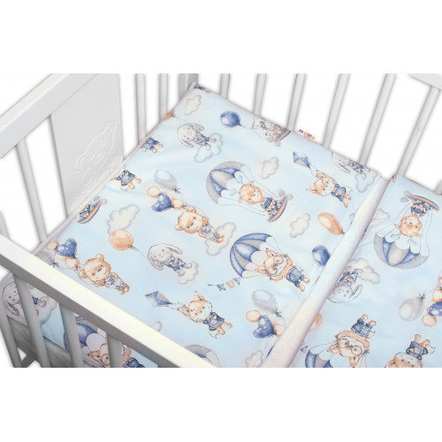 BABY NELLYS 3-dielna sada mantinel s obliečkami, Lietajúce zvieratká, modrá, 135x100 cm