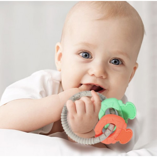 Detské hryzátko BabyOno, ORTHO - šedá, mäta, koralová