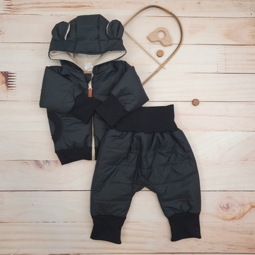 Štýlová prešívaná bunda s kapucňou + nohavice - čierna, veľ. 68/74