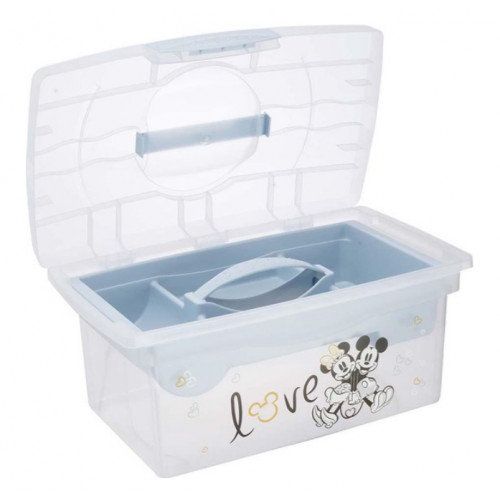 Prenosný box s organizérom Mickey Mouse , transparentná/modrá
