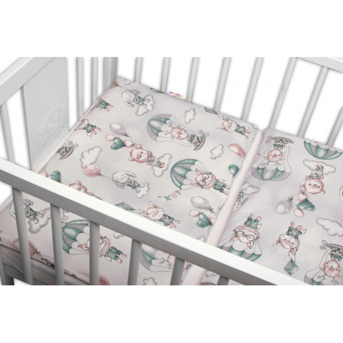 BABY NELLYS 3-dielna sada mantinel s obliečkami, Lietajúce zvieratká, zelená