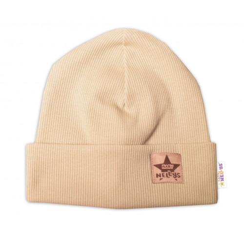 Baby Nellys Rebrovaná dvojvrstvová čiapka s lemom - béžová, veľ. 92/98