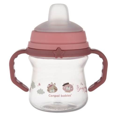 Nevylievací hrnček Canpol Babies s mäkkým náustkom - Bonjour, ružový, 150 ml