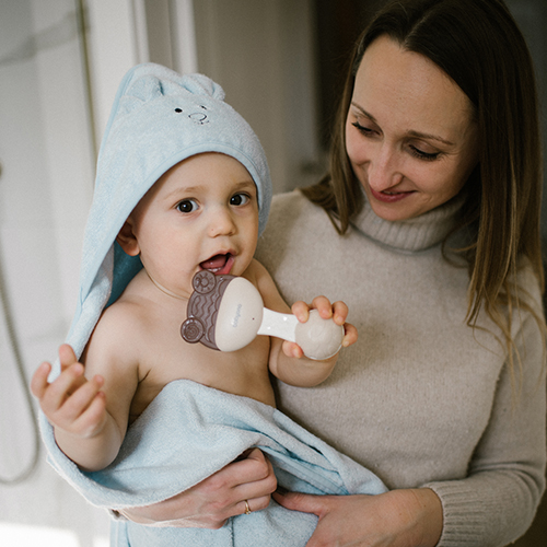 Luxusná bambusová osuška s kapucňou Myška, 100x100cm - modrá