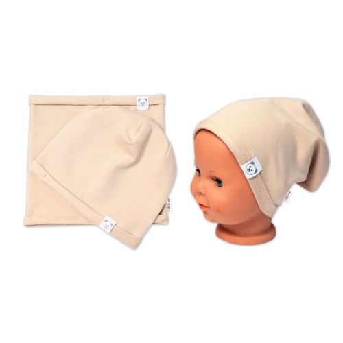 Čiapka s nákrčníkom bavlna, Little Bear, Baby Nellys, cappuccino, veľ. 98/134