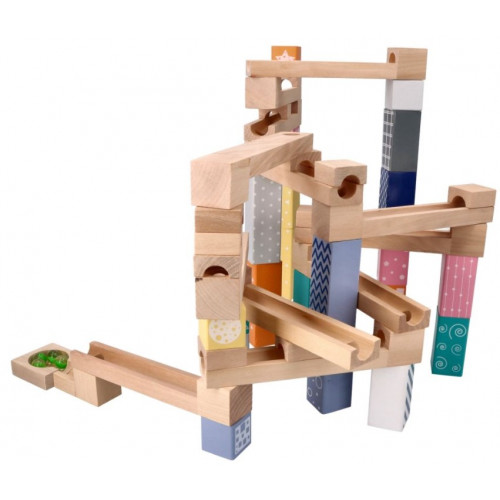 Adam Toys Drevená guličková dráha, labyrint - 53 dielikov