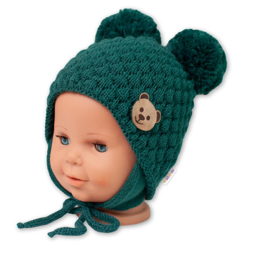Zimná pletená čiapka Teddy Bear na zaväzovanie, zelená