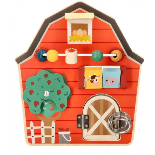 Aktívna edukačná drevená tabuľa, Farma - červená